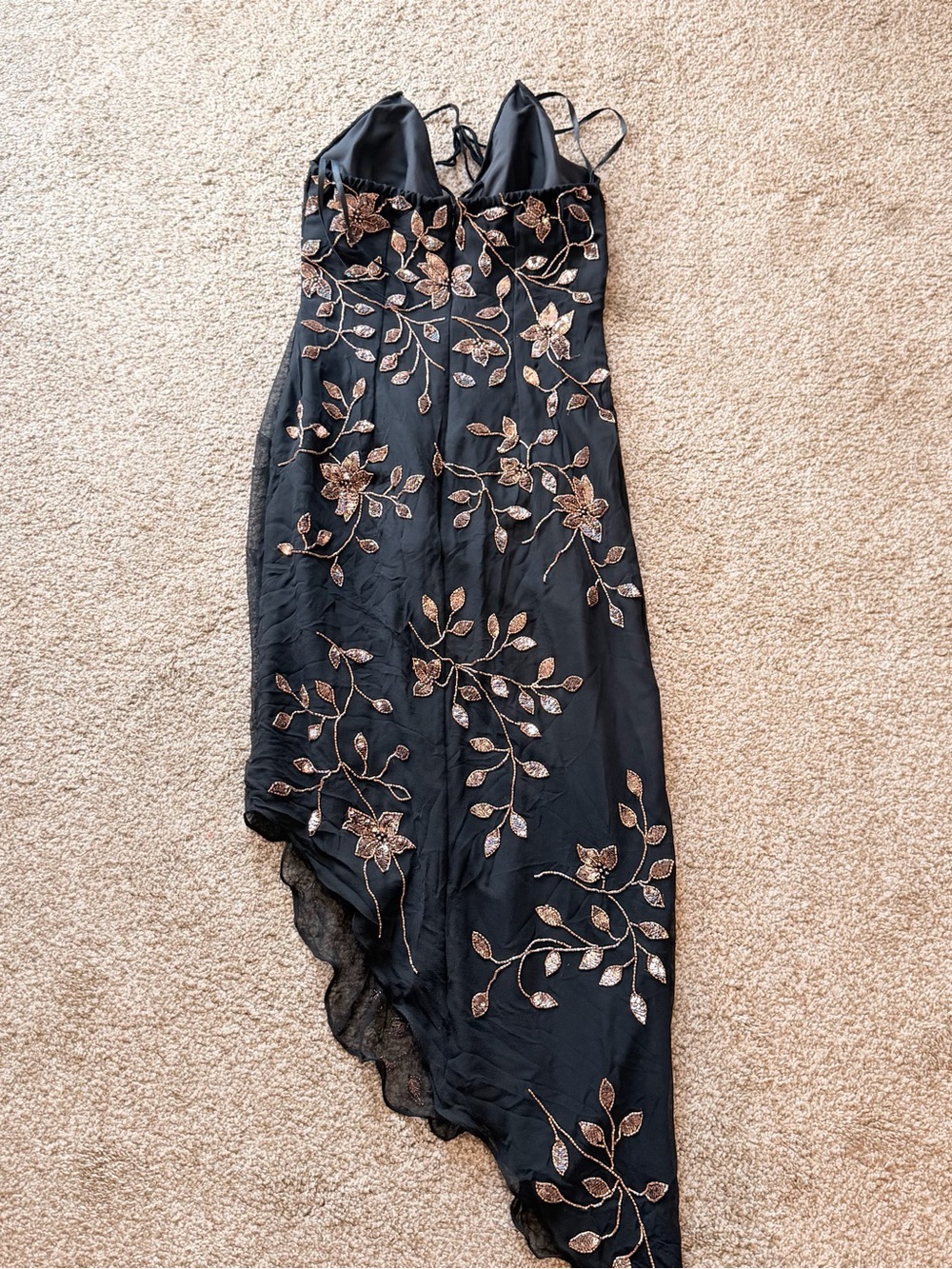 Vintage Y2K CACHE Black Floral Embroidered Halter Slip Dress - Picture 6 of 6